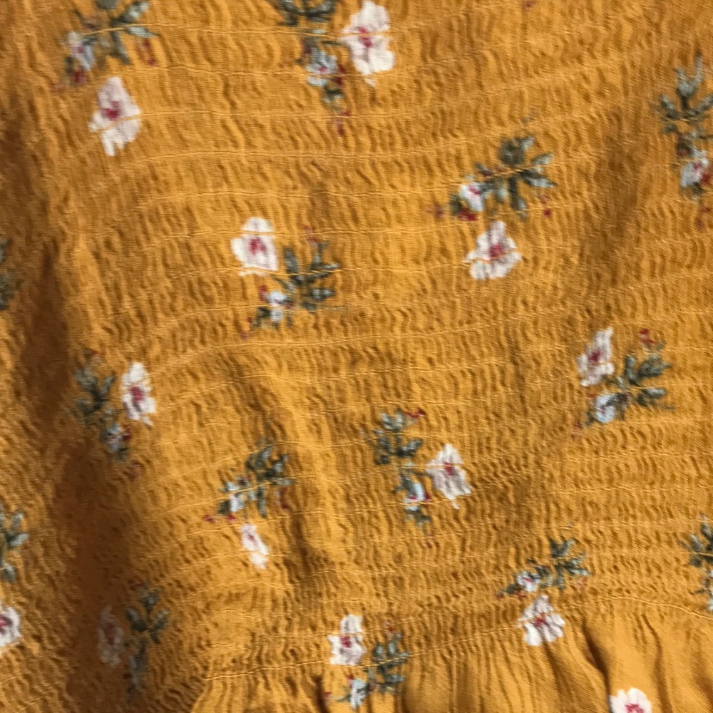 American Eagle Mustard Yellow Cropped Floral Peplum Stretch Square Neck Tank - Picture 6 of 6